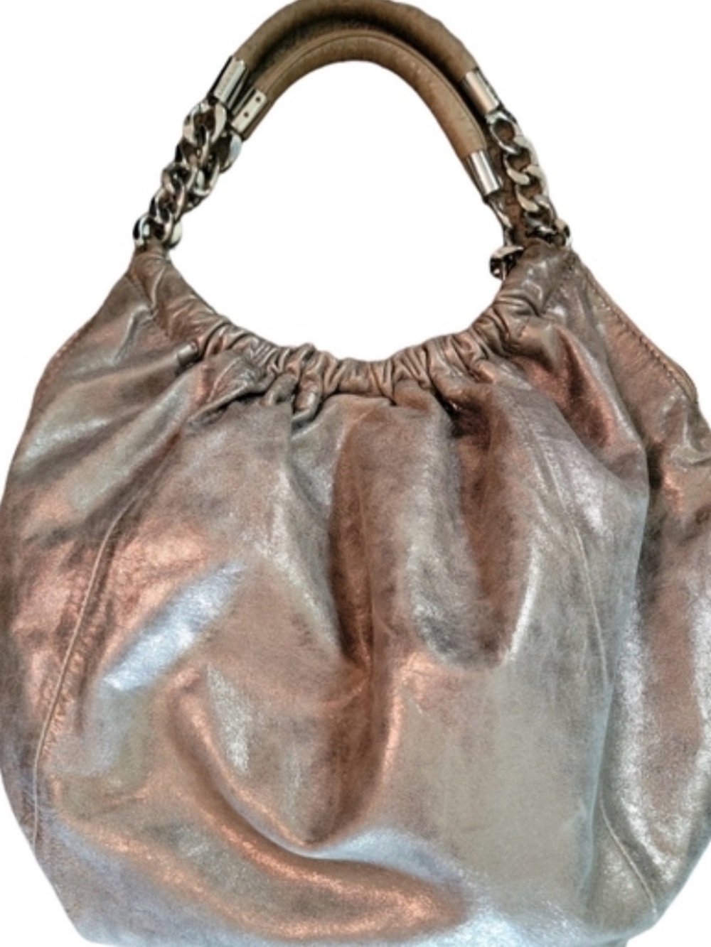 NWOT Vintage Michael Kors Hobo Bag in Metallic Leather & Chunky Silver Hardware
